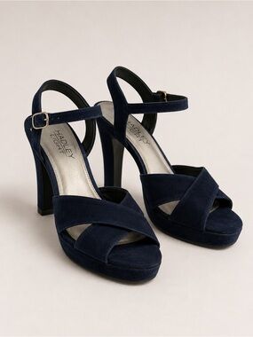 VTG High Lights Navy Blue Suede Platform Heels Women’s Size 7 Ankle Strap Sandal
